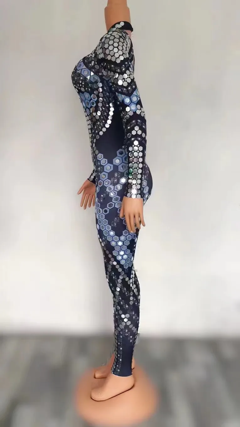 

Зеркальные костюмы, черный комбинезон с блестками, цельные брюки с бриллиантами, купальник, фестивальный наряд Rave, одежда для выступлений на сцене