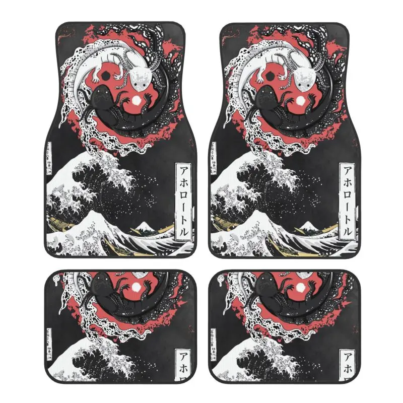 

Japanese Wave Yin Yang Car Floor Mats Universal Fit Car Foot Mats Soft Waterproof Non Slip Front & Rear Carpets of 4 Pieces