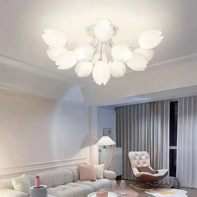 Living Room Lamp Main Lamp Ceiling Lamp French Internet Celebrity Tulip Shape Light Luxury Cream Style Master Bedroom Chandelier