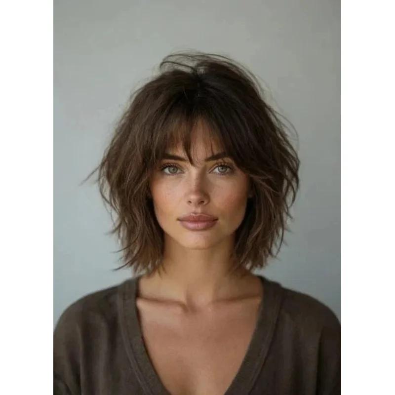 Real Hair New Fashion Gorgeous Long Natural Brown Wavy Women's Wigs 12InRe