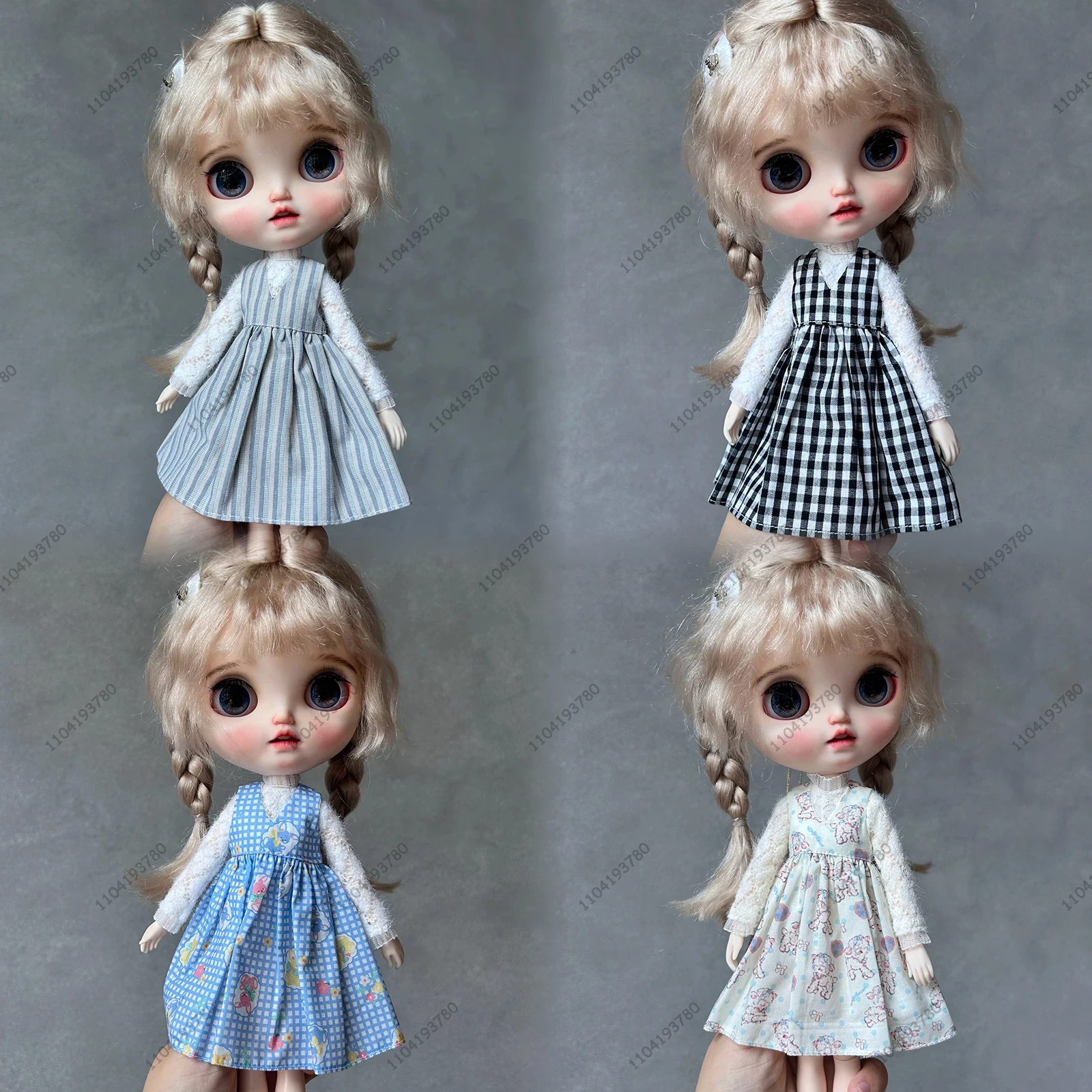 

For Blythe Doll 30CM Body 1/6 Ob24 Azone Doll Clothes Long Sleeve Knitted Top Sweater Patterned Dress Suit Girl Doll Clothes