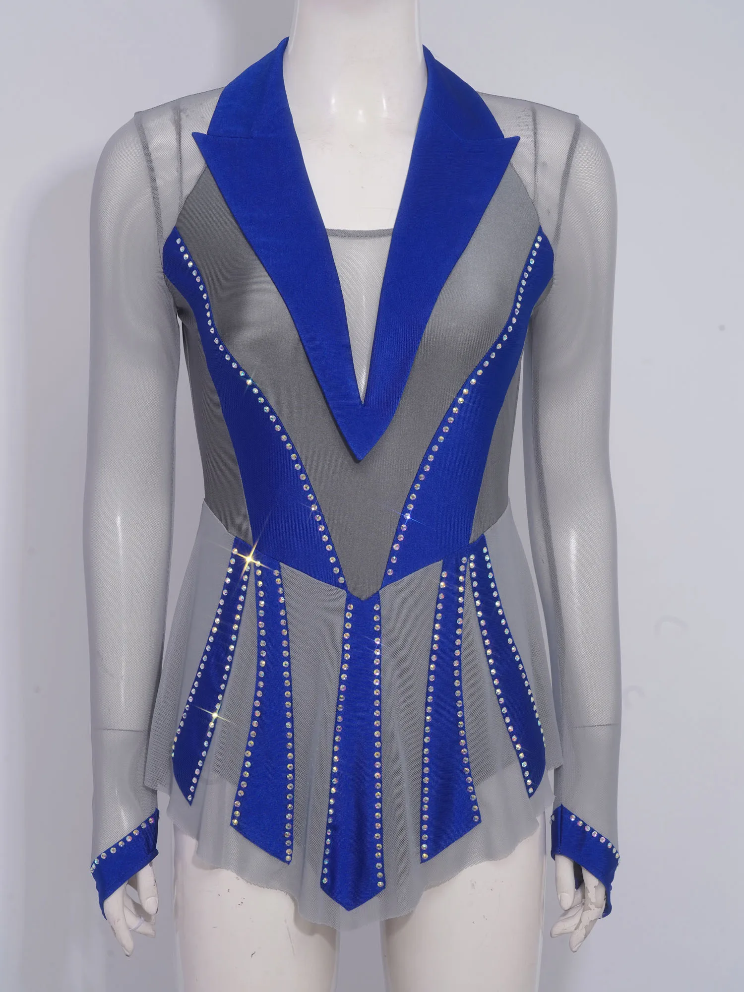 Robe de Ballet pour femmes, Costume de danse de patinage artistique lyrique, maille transparente, à volants, strass scintillants, robe de gymnastique rythmique