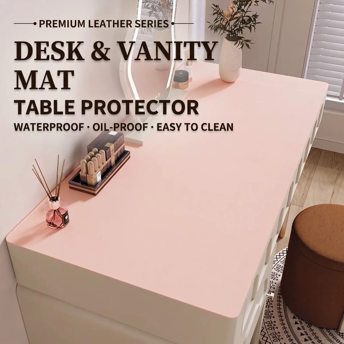Makeup Table Mat, Vanity Pad, Non-Absorbent and Easy to Clean, Multiple Colors Available, Oilproof Waterproof Leather Home