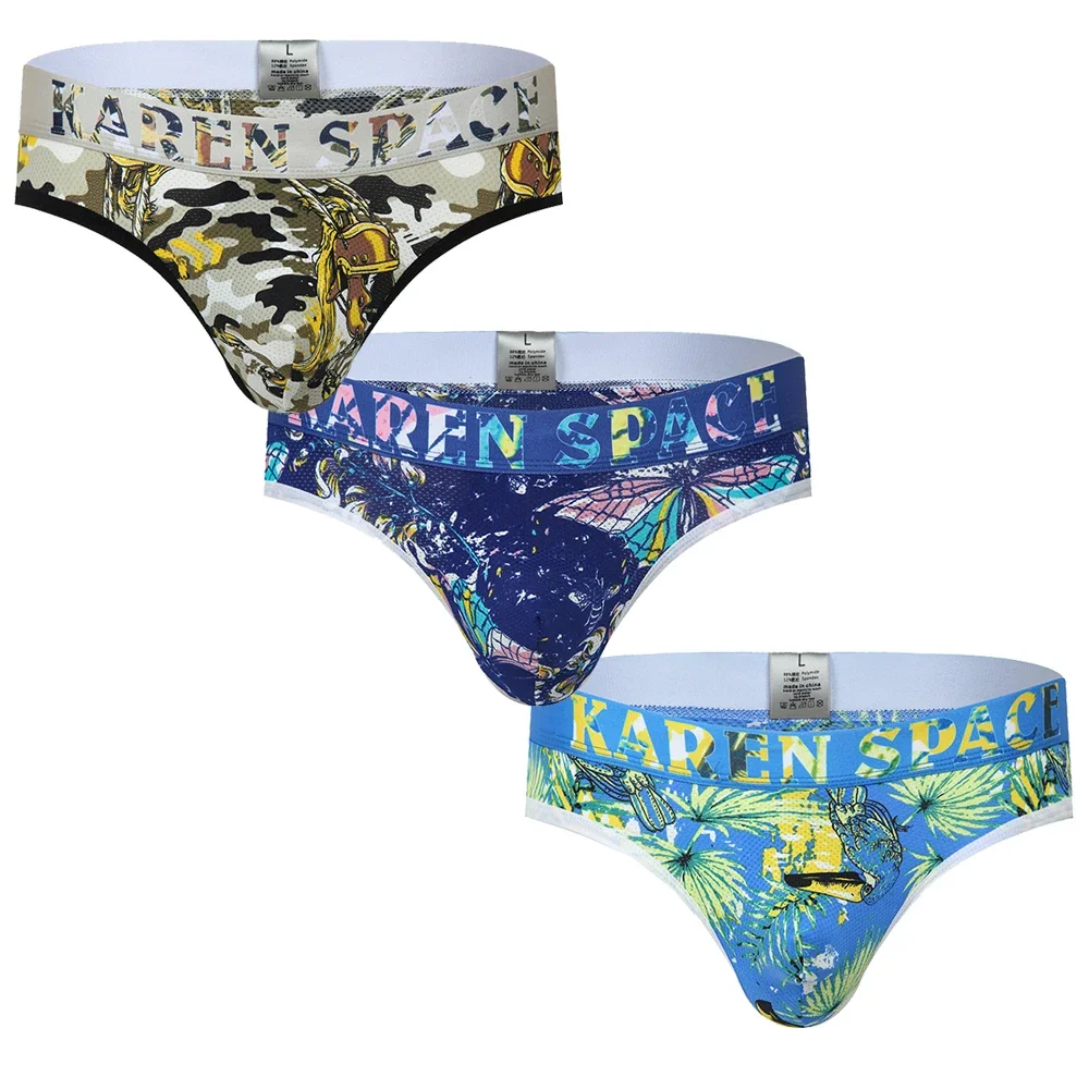

Men's Ice Silk Mesh Thongs G-string Jockstrap 3PCS/5PCS Set Sexy Breathable Printing Underwear for Comfortable Fit
