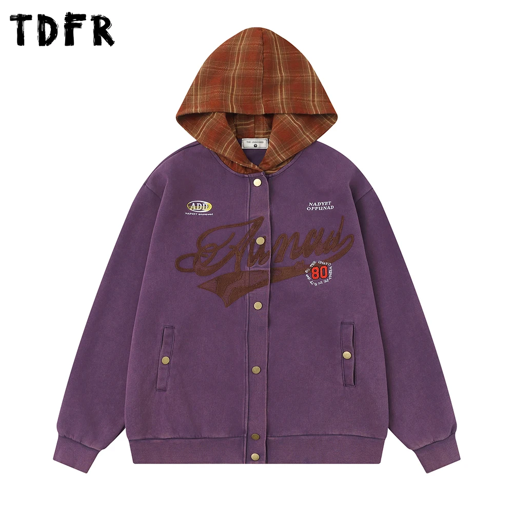 

Куртка с капюшоном и вышивкой букв, мужская лоскутная осенне-зимняя повседневная свободная верхняя одежда в стиле ретро с длинными рукавами для мужчин