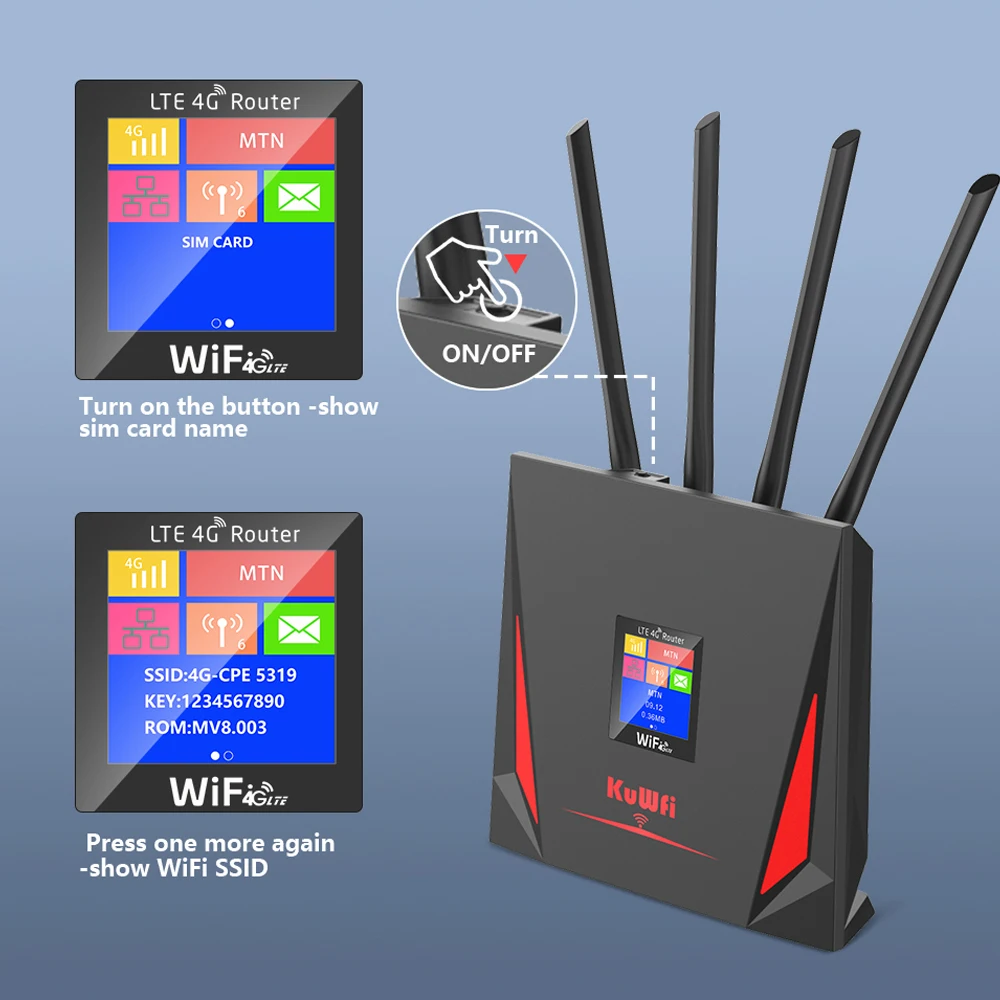 Enrutador WiFi KuWFi 4G, enrutador WiFi inalámbrico de 300Mbps, ranura para tarjeta SIM, enrutador de banda ancha Rj45, enrutador inalámbrico LTE 4G, cobertura de punto de acceso