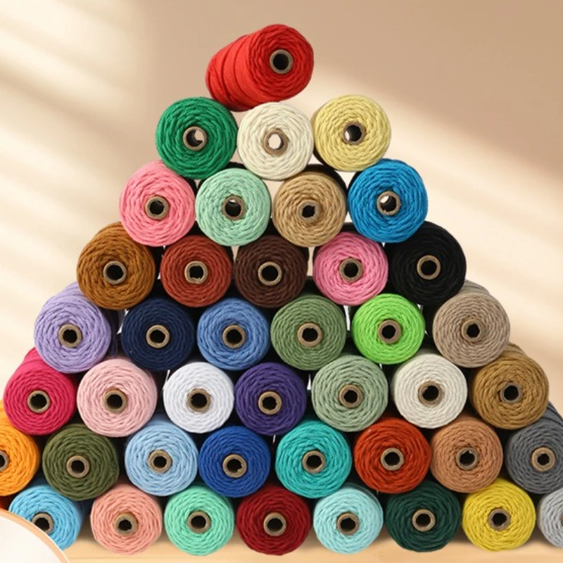 2/3/4mm Colored Cotton Rope Cotton Thread Multi Strand Weaving 100 Meters Bundling Textiles Flower Pot Mesh Bags Hanging Items