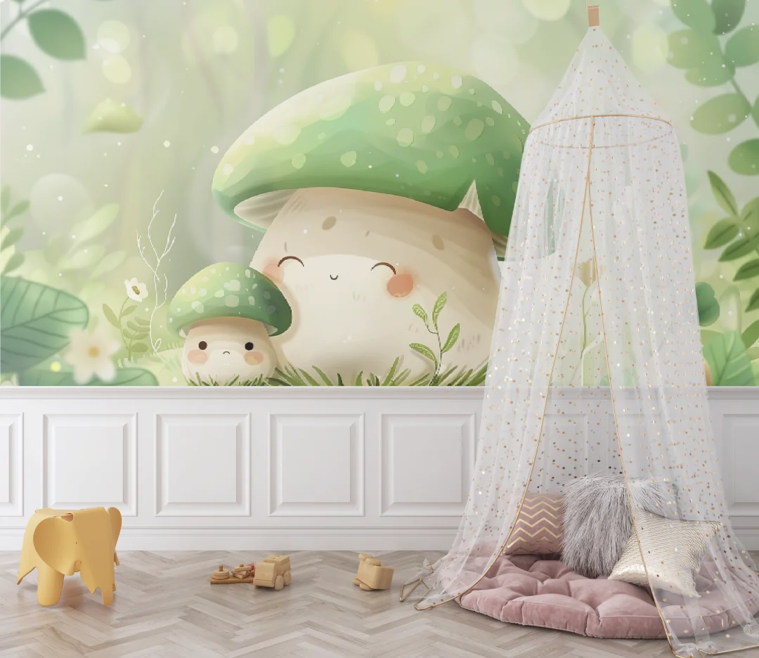 Customized mural cartoon children's room giraffe banana tree mural children's room mushroom house cartoon 3d wallpaper