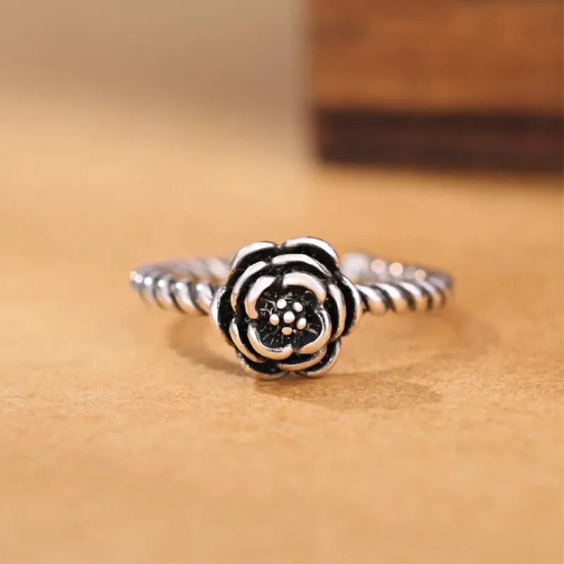 Women's 925 Sterling Silver Retro Black Rose Opening Ring