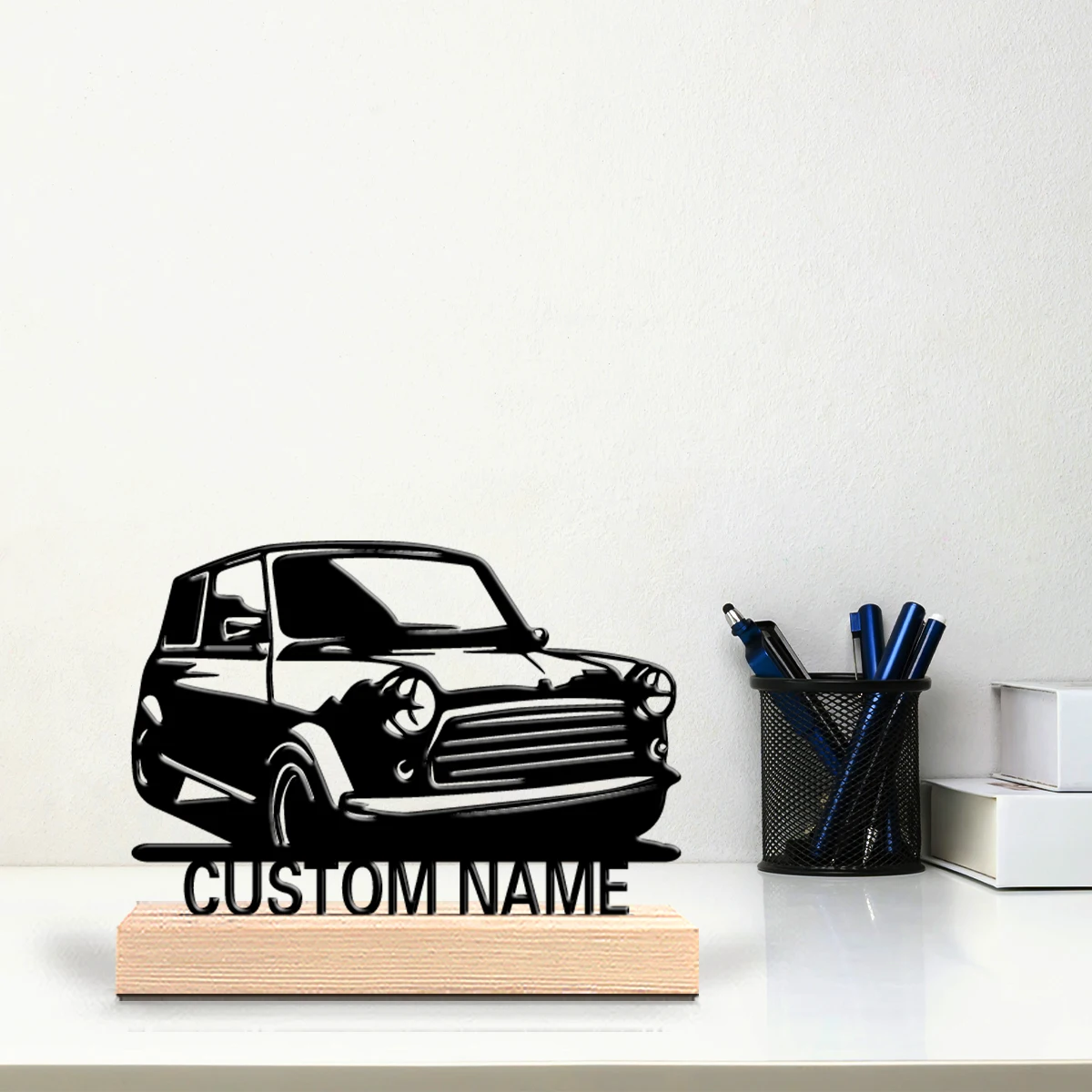 1pc Fun Personalized Custom Mini Cooper Metal Statues Wooden Base Lighting for Office Workshop Modern Rustic Steampunk Themes