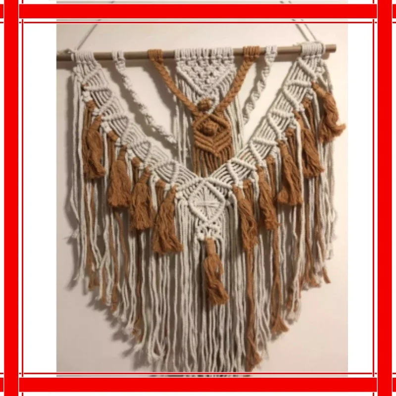 Macrame Wall Hanging Art Hand-woven Boho Wall Decor Handcrafted Tapestry Home Banner Indoor Decoration for Bedroom Living Room