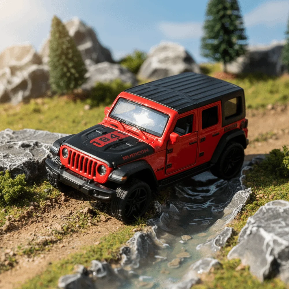 Black And Red Precast Die-Cast Vehicle Model Scale 1:36 Doors Open Model Wrangler Diecast Car Alloy Material Pull-Back Function
