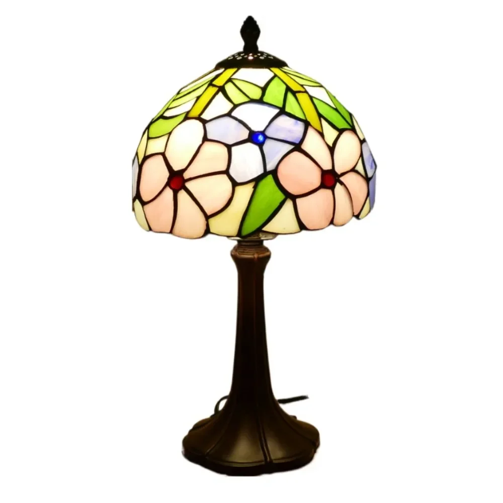 8inch Tiffany Lamp Morning Glory Stained Glass Flower Style Desk Reading Light Decor for Beside Bedroom Living Room Home Office