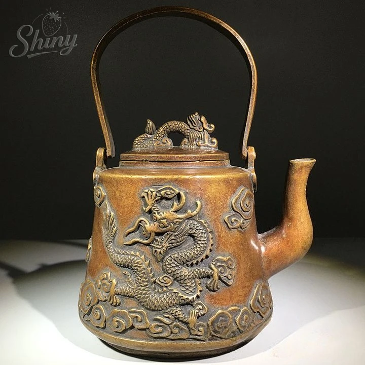 Antique Dragon Teapot Made during the Xuande reign of the Ming Dynasty Double-Dragon Brass Handle Teapot Home Decor Piece