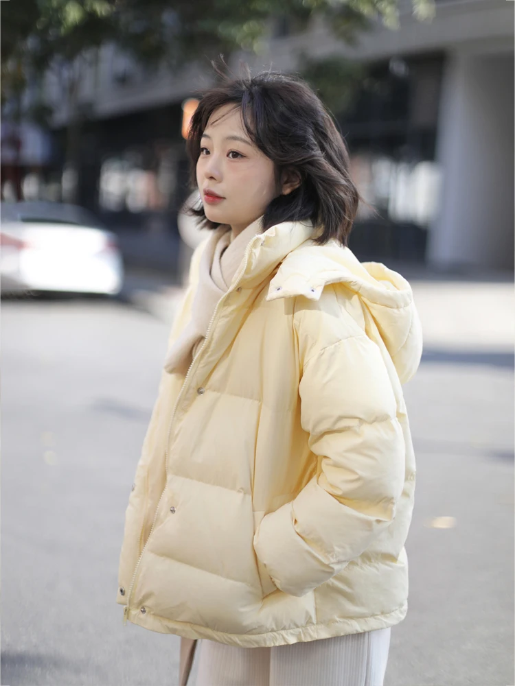 

Thiened Floing Du Yellow ort Puffer Jaet Women's Coat Winter Outerwear Cotton down Jaet Sweet Sle Loose Fit