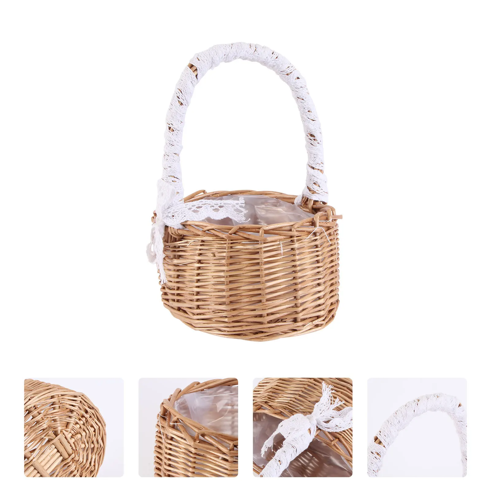 1Pcs Handwoven Rattan Flower Basket Decorative Storage Container Portable Organizer Handheld Woven Gift Basket