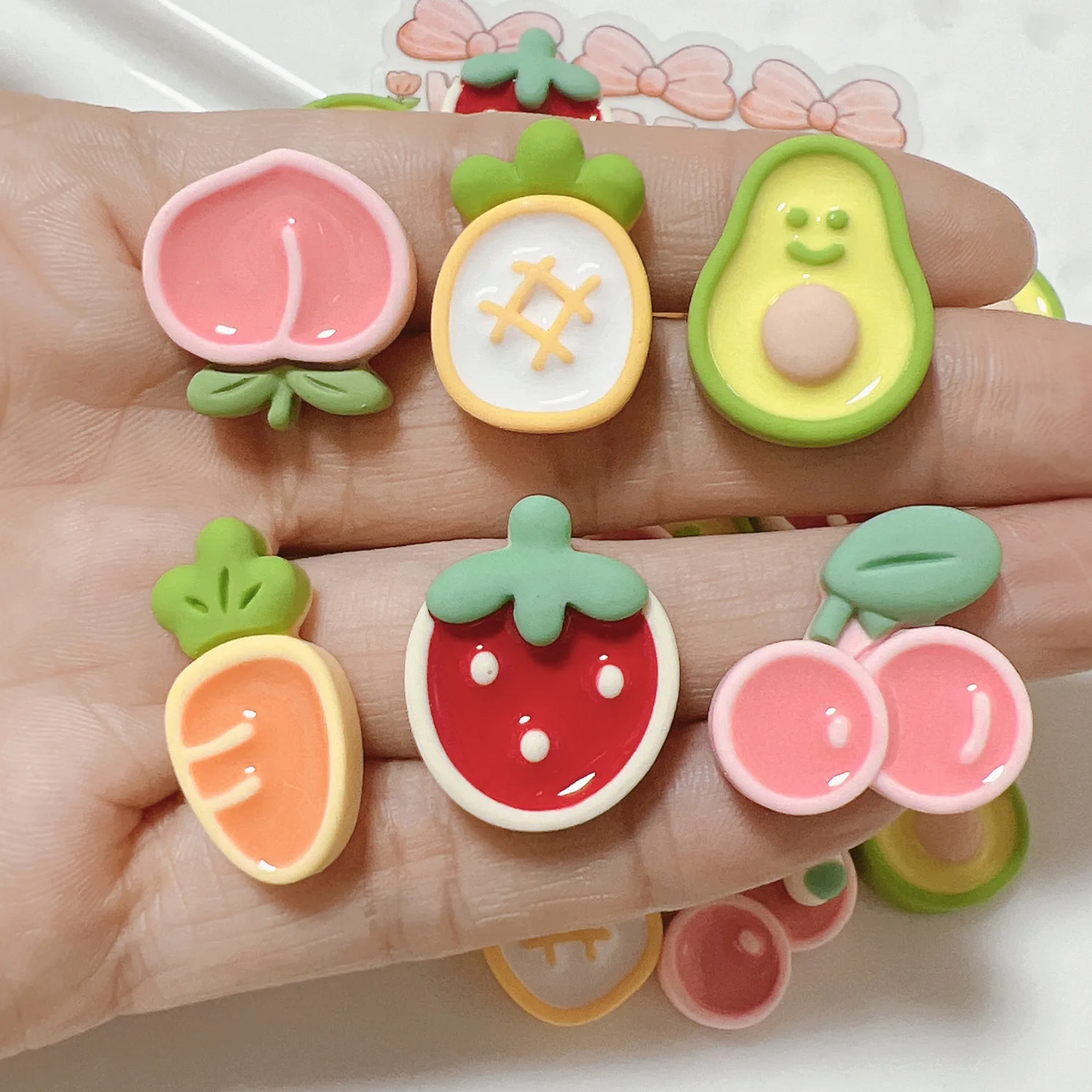 100 Kawaii Cream Fruit Strawberries Avocado Flatback Resin Cabochon Scrapbook Embellishment DIY Hairpin Jewelry Crafts Accessory