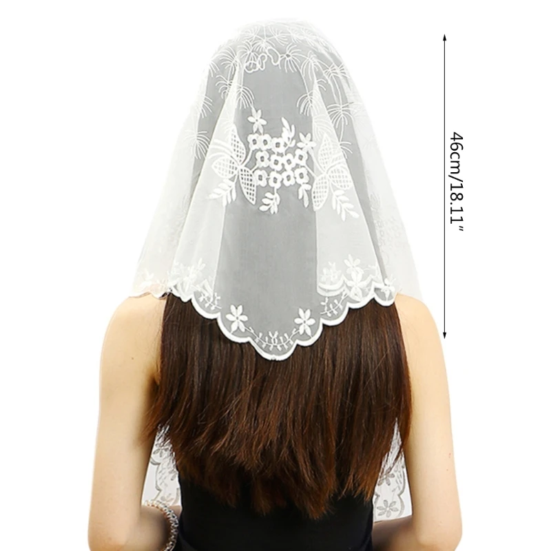 Y1UB ผู้หญิงเย็บปักถักร้อย Mantilla Chapel Veil คาทอลิก Mass Church Veil สามเหลี่ยม Mantilla Veil ละติน Mass Lace แบบดั้งเดิม