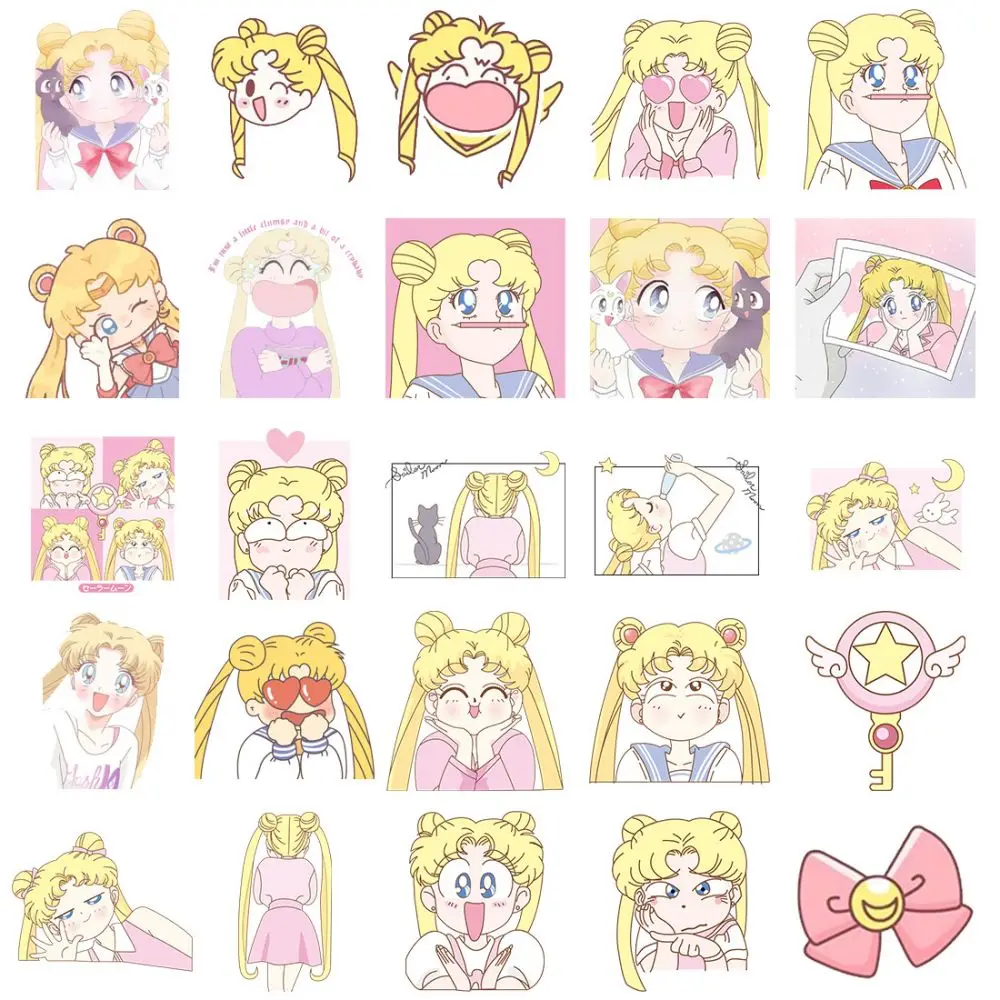 50pcs Cartoon Sailor Moon Stickers Anime Graffiti Sticker DIY Notebook Helmet Guitar Aesthetic Cute Girl Sticker Decal Toy