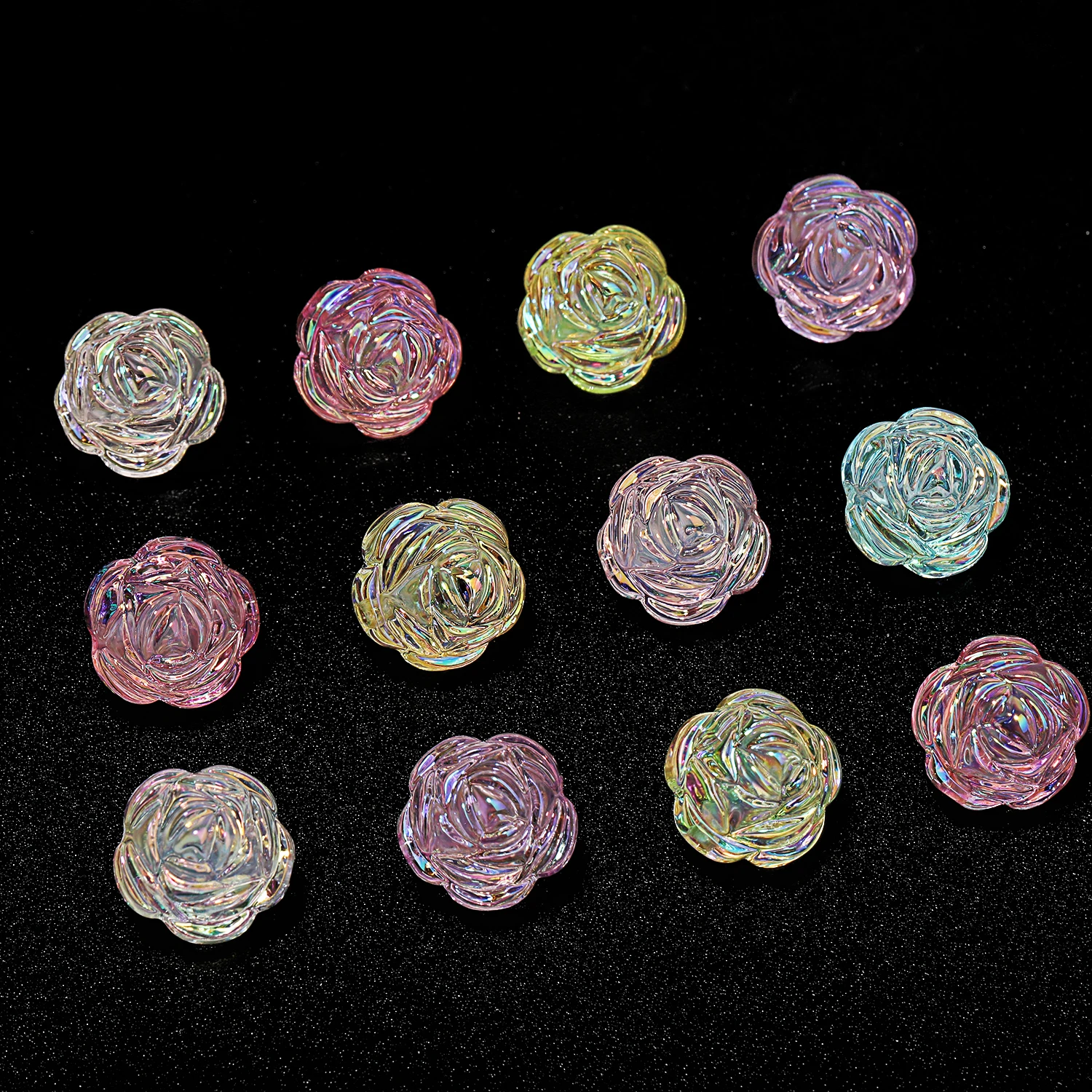 Big Hole AB Color Acrylic Beads Round Flower Faceted Loose Ball Beads for Jewelry Making DIY Pen Cellphone Chains Accessories