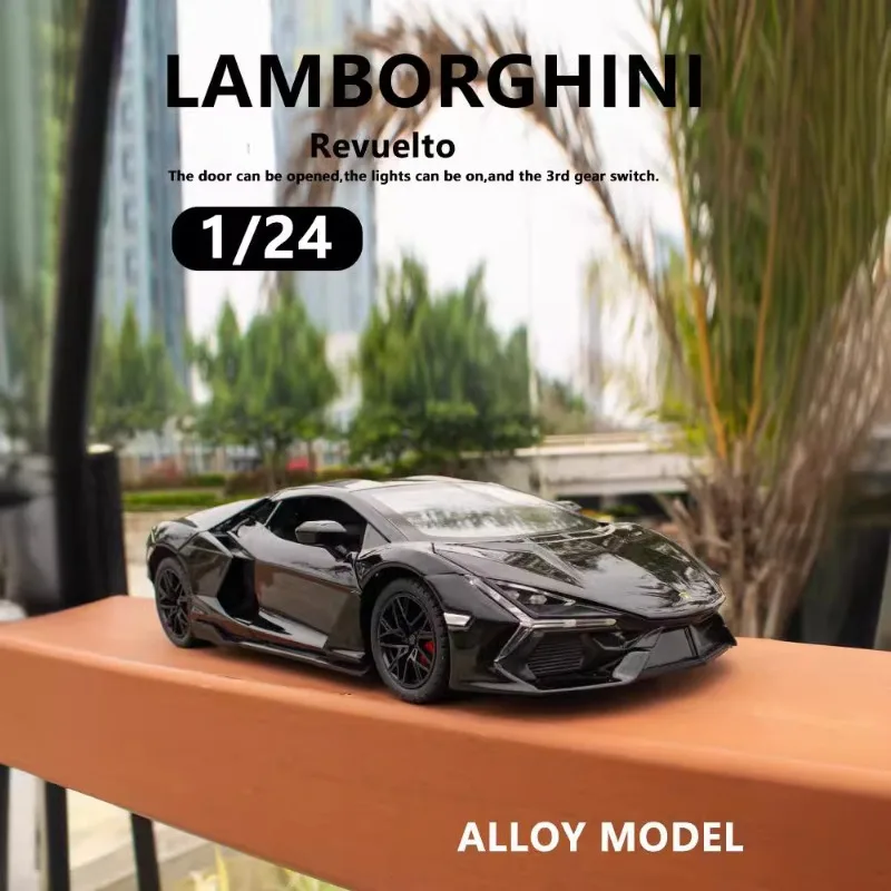 Spray 1/24 Scale Lambor Revuelto Alloy Car Model Sound Light Diecast Toy Vehicles Children Boy toy Collective Miniature Voiture