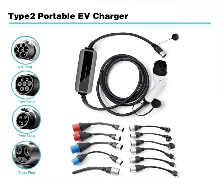 Portable EV Charger Multi-functional Replaceable Adapters 3.5-22kW AC Type 2 Fast Charging Station 220V 380V Outdoor Travel