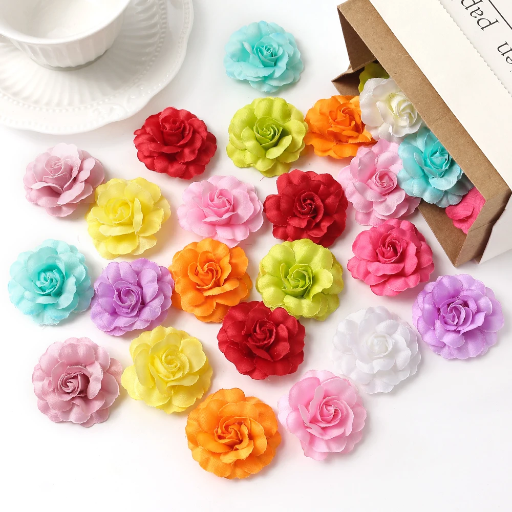 5Pcs Rose Artificial Flowers Head 5cm Fake Flower for Christmas Wedding Decoration Home Decor DIY Wreath Crafts Gift Accessories