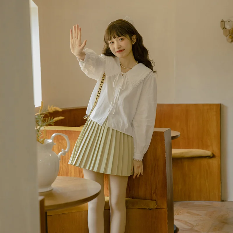 

Рубашки с длинным рукавом, женские хлопковые рубашки на пуговицах, свободный крой, с отложным воротником, женственная элегантная минималистичная молодежная одежда