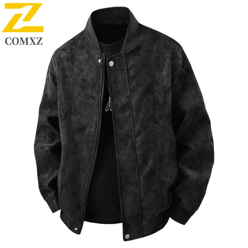 COMXZ Male Motorcycle Jacket Vintage Style Stand Collar Adventure Leather Jacket Outdoor Windproof Premium Breathable Jackets
