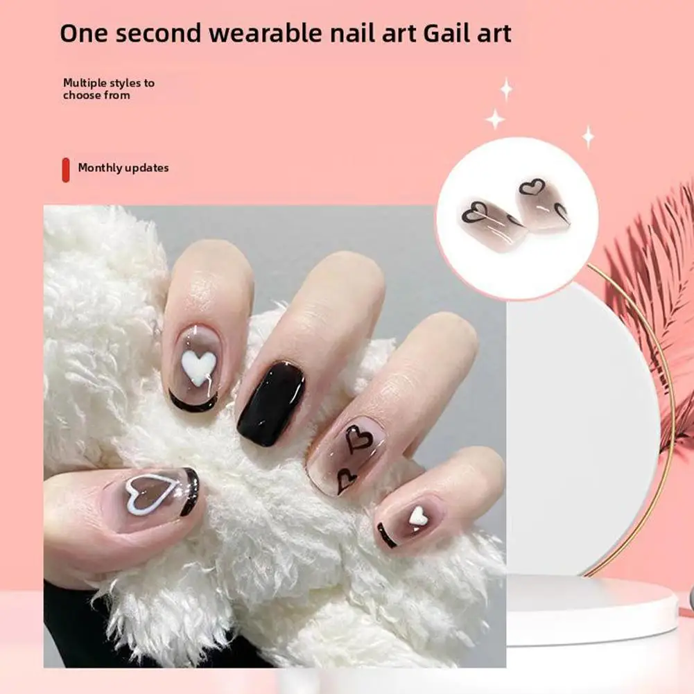 24pcs Black Heart Coffin Cute Kawaii Press On Nail Tips Finished Full Cover Artificial Fake Nails Seamless Removable False Nails image 3