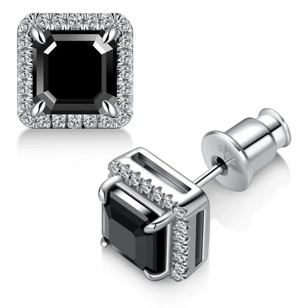 

All Moissanite Stud Earrings for Women Men Black Square D Color Diamond S925 Sterling Silver 18K White Gold Plated Jewelry Gift