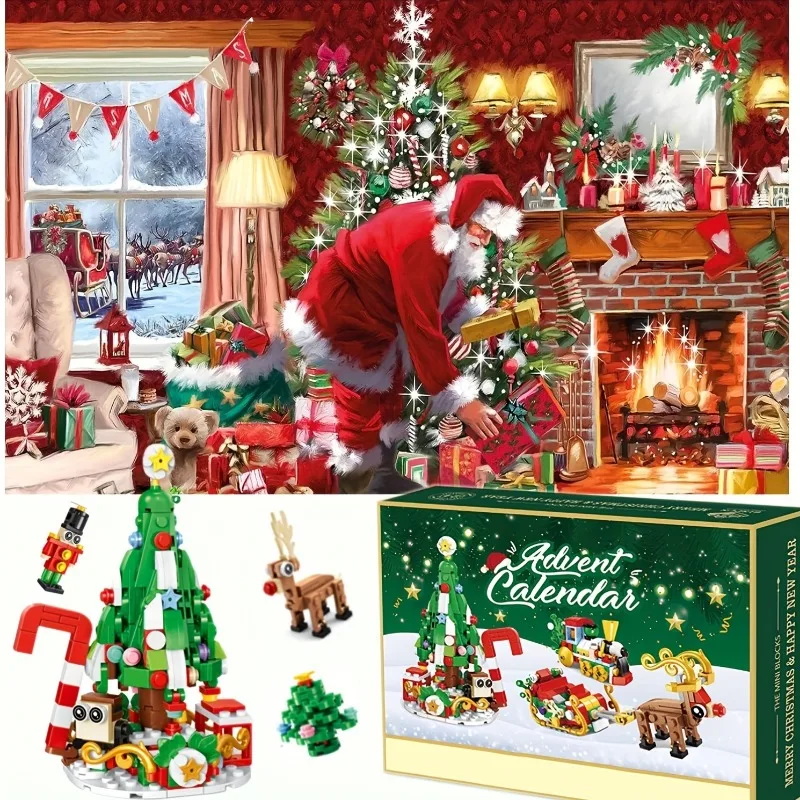 2024 Kerstcadeau Speelgoed Bouwsteen Adventskalender 24 Dagen Verrassing Countdown Feestelijke Set Familie Kerst Feestartikelen