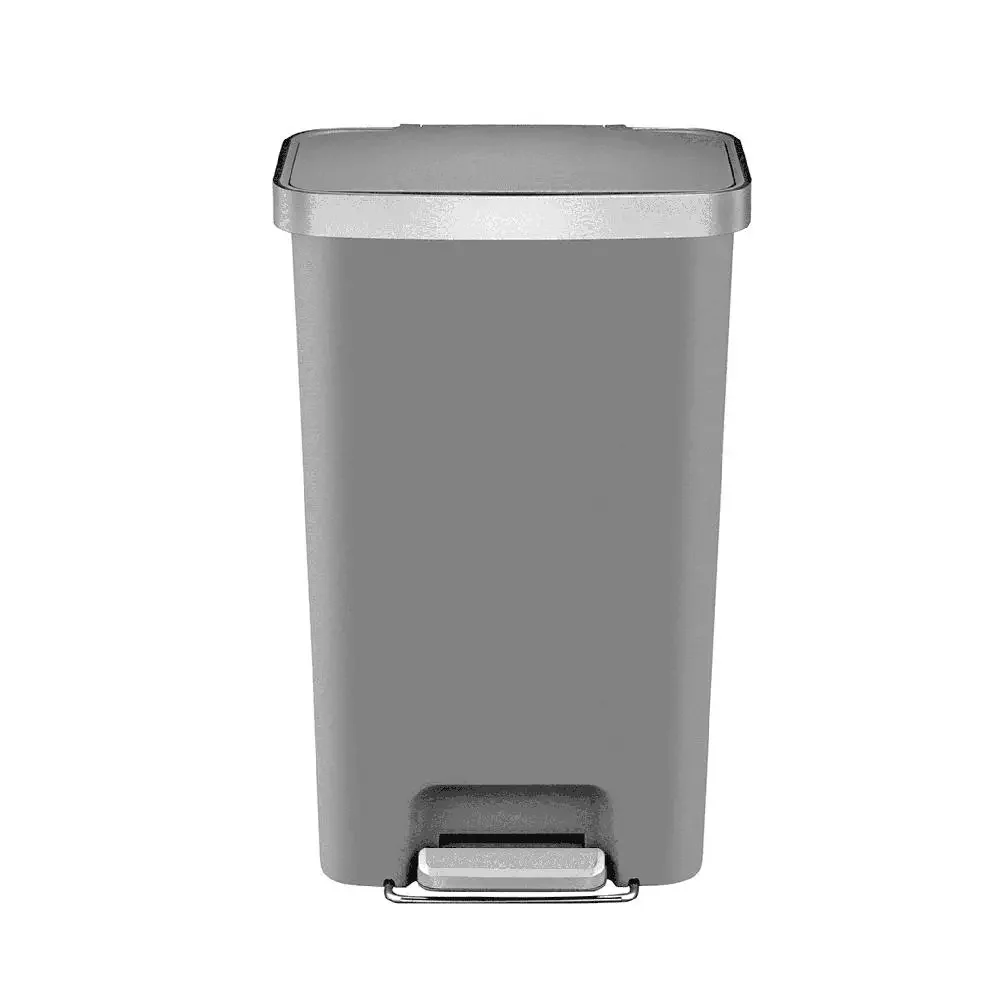 11.9 Gallon Premium Resin Gray Kitchen Step Trash Can Stainless Steel Lid Soft Close Touchless Pedal Sturdy Lightweight 45L