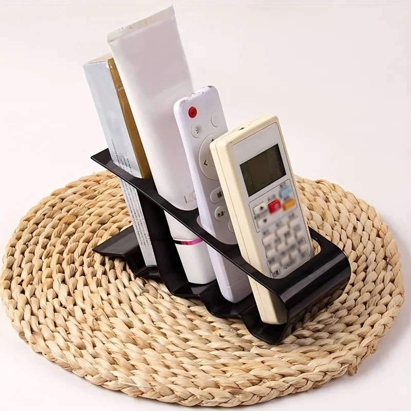 4-Compartment Remote and Glasses Holder - Durable Plastic Space-Saving Desktop Organizer No Assembly Required Non-Slip Base