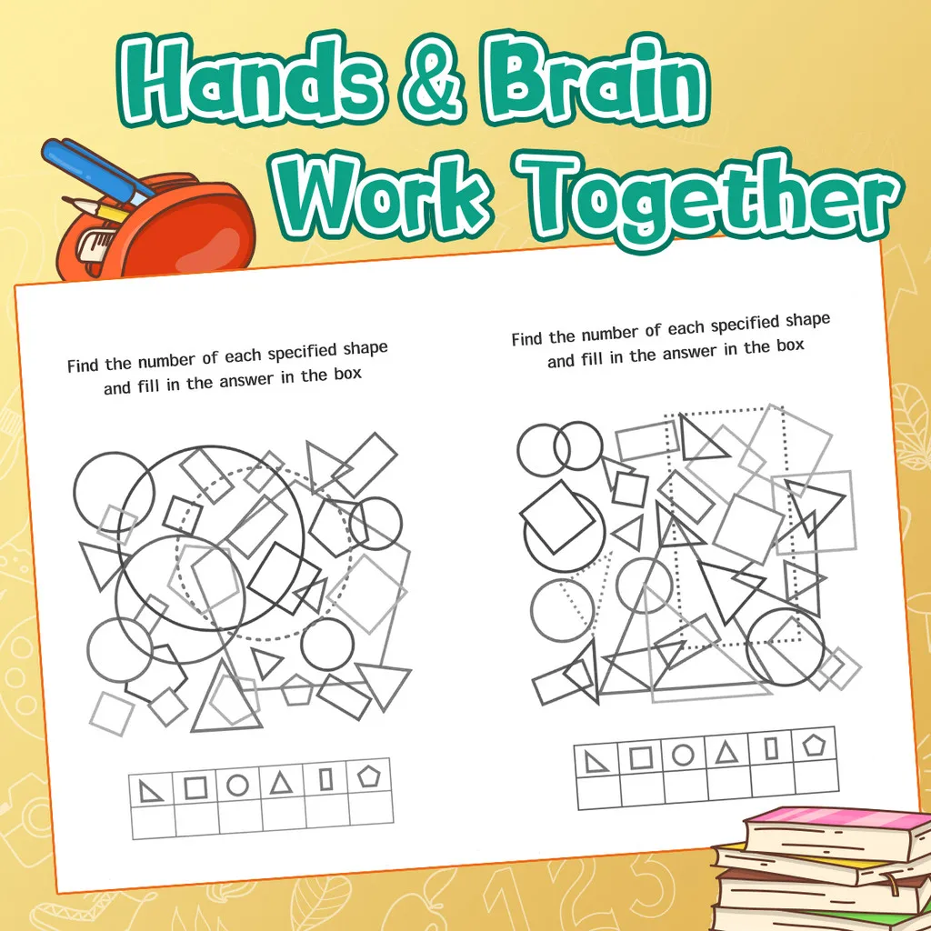 Shapes & Geometry Activity Workbook Set for Kids:Write–Trace–Color,Count & Compare, Find&Match, Hidden Pictures&Pattern Puzzles