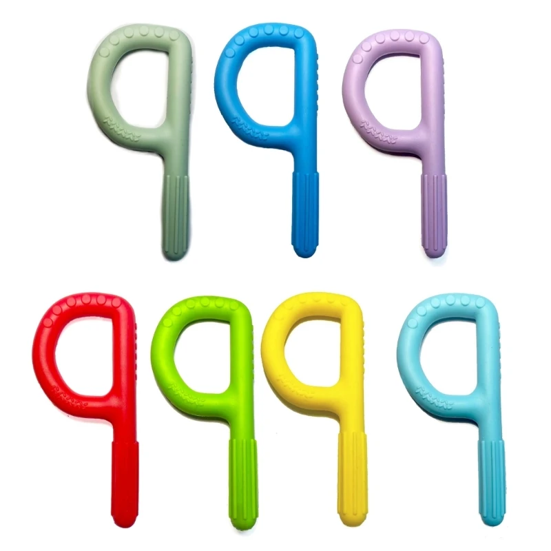 

77HD Colorful Sensory Chew Toy Silicone Teether Teething Toy for Autistic Children Mouth Motor Chewy Tool for Kids Teething