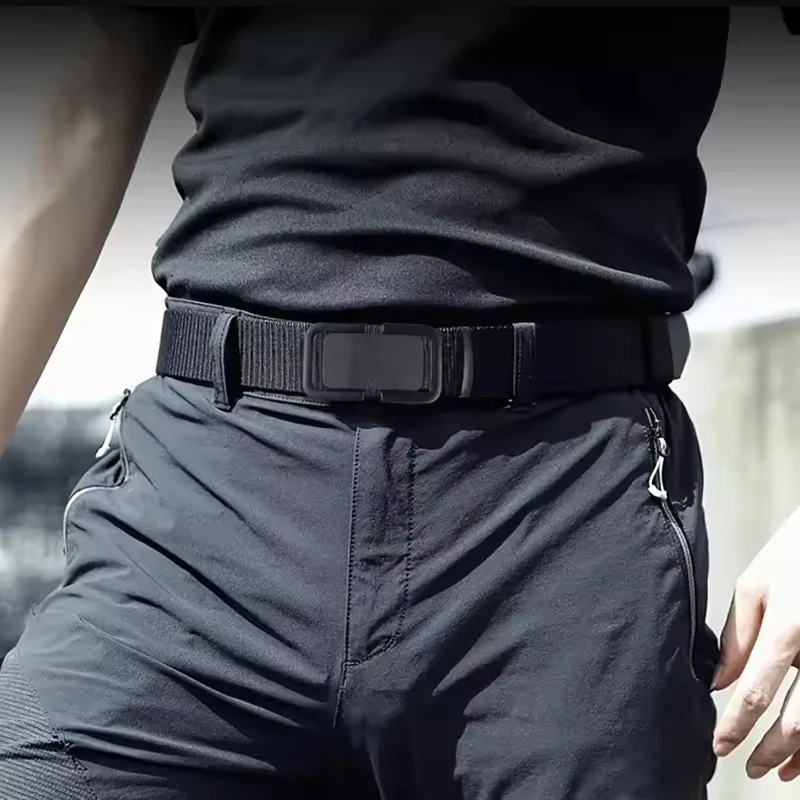 1/2pcs Men's Belt Automatic Metal Buckle Nylon Canvas Webbing Outdoor Work Belt Toothless Automatic Buckle Casual Sports Belts image 2