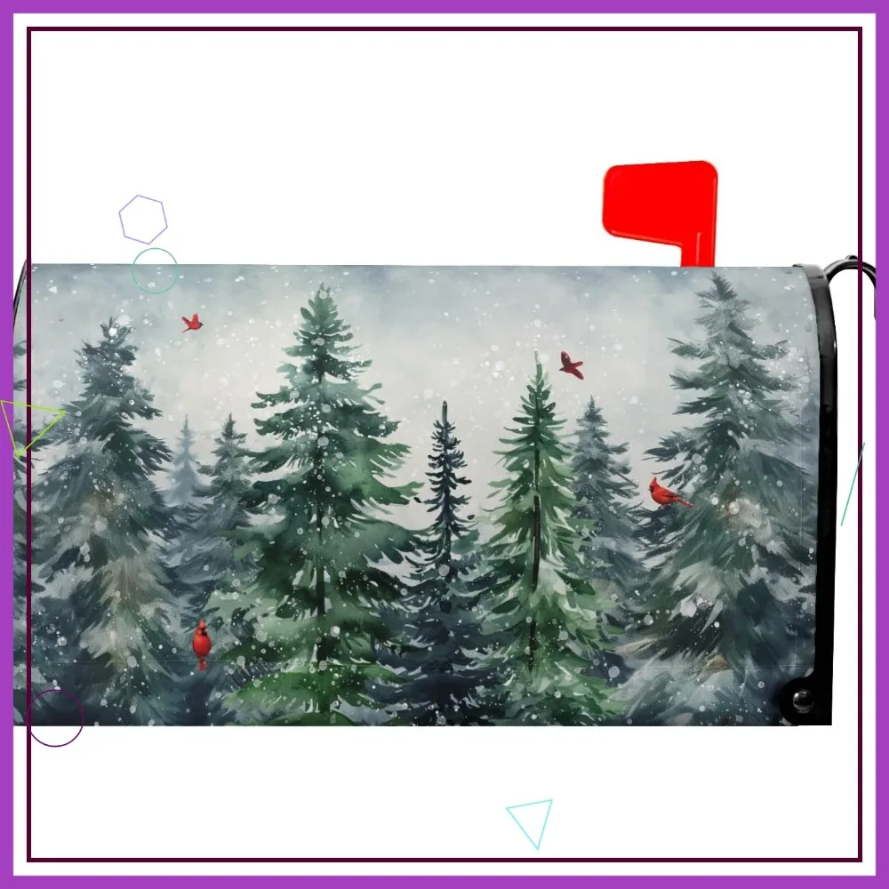 

Магнитная крышка почтового ящика с зимними акварельными сосновыми деревьями, стандартный размер 21x18 дюймов для наружного декора