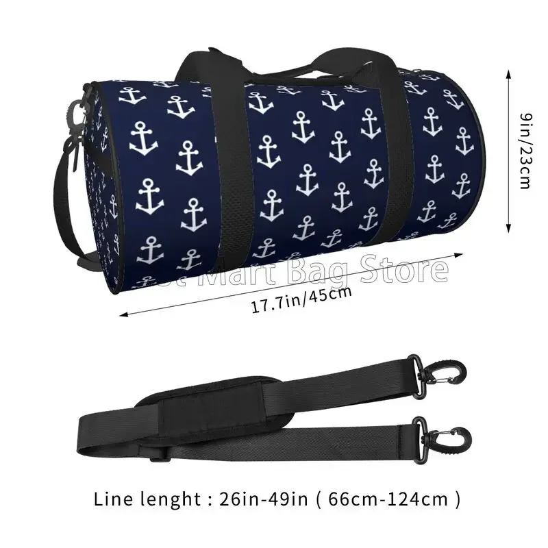 Nautical Anchor Pattern Round Travel Duffel Bag Multipurpose Weekender Bags Duffle Backpack Waterproof Sports Yoga Luggage Bag