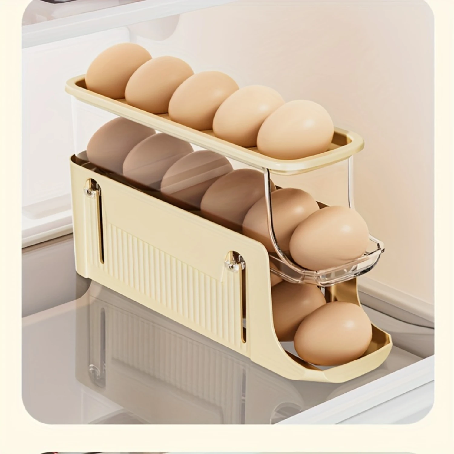 Double-Layer Egg Tray Organizer - Scrollable, Plastic, Classic Design for Refrigerator Side Door  with Easy Access