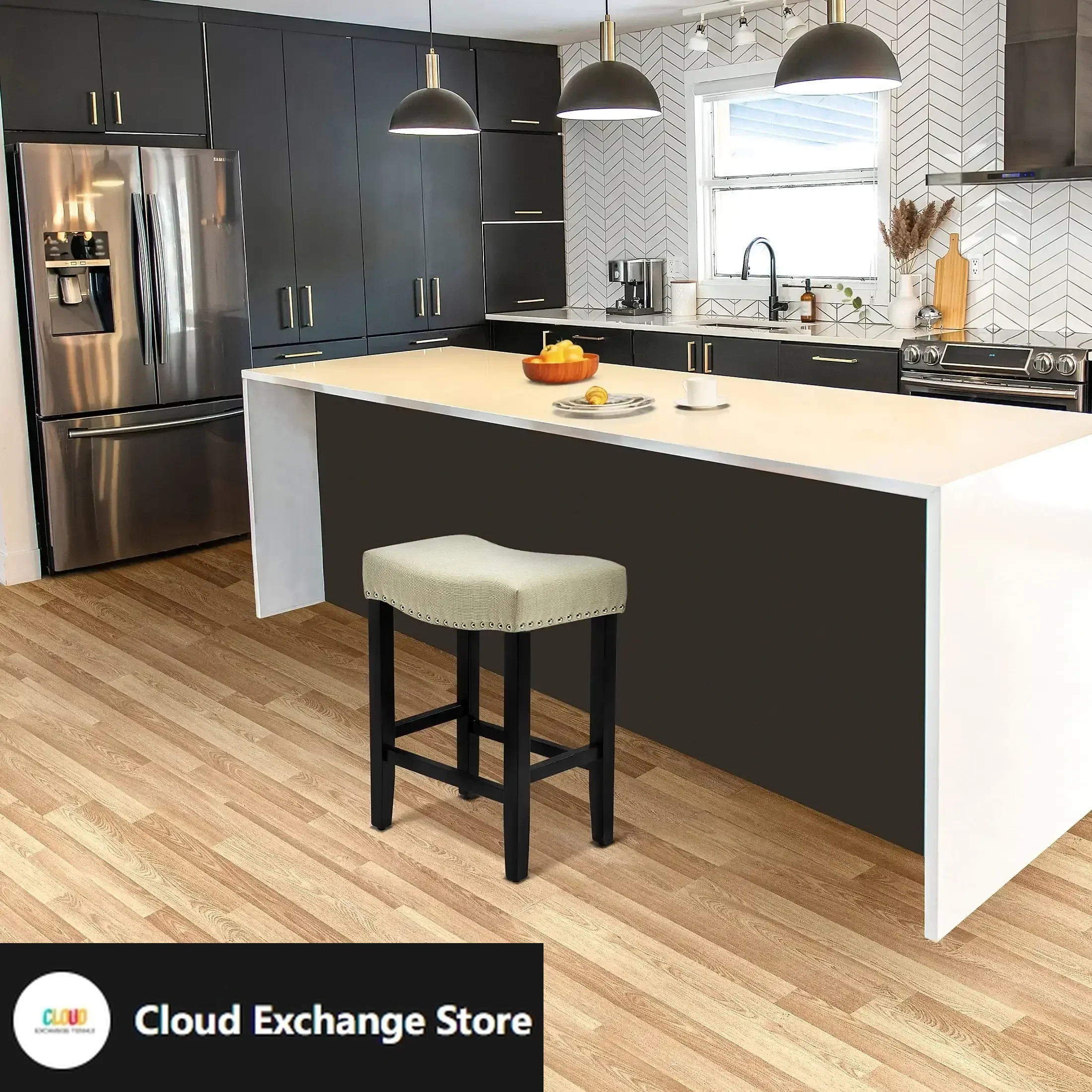 

24 inch Counter Stool for Island, Kitchen Dining, Bar, with Solidwood Leg, Beige