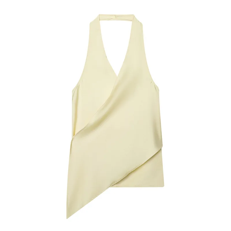 Spring New Silk Satin Texture Neck Collar Top