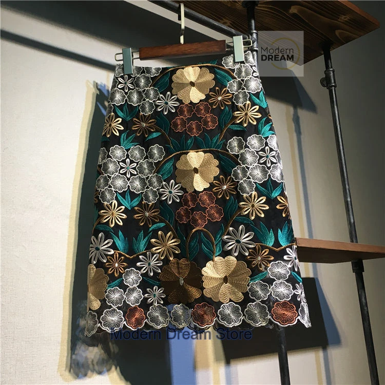 French heavy industry water-soluble lace skirt women's spring new embroidered flower high waist long hip-wrapped one-step skirt