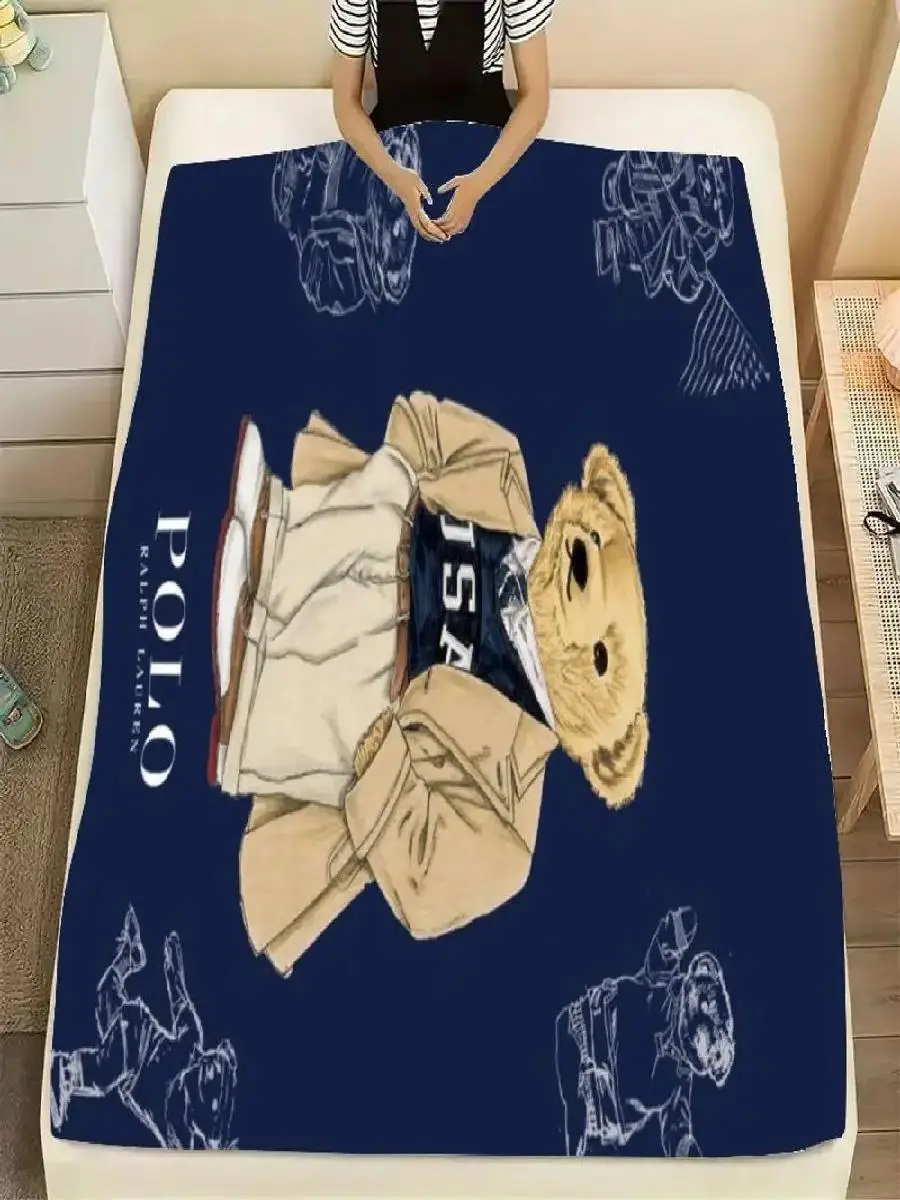 Stylish Polo Bear Plush Throw  Soft Cozy Blanket with Ralph Lauren Teddy Design for Home Decor  Comfort