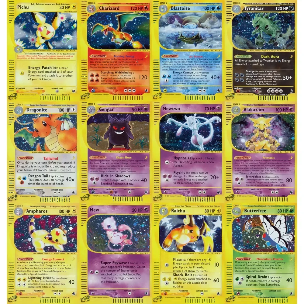 PTCG Cards Expedition Base Set E-Card Holo Rare Cards Gengar Mewtwo Charizard Blastoise Mew PTCG Cards Gift Collection