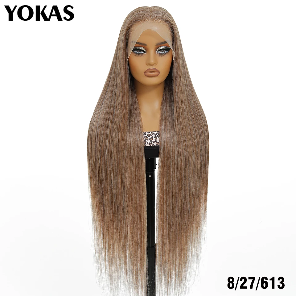 40-Zoll-Synthetik-Lace-Frontal-Perücken für Frauen, 13 x 6 Lace-Front-Perücken mit Hochtemperaturfaser, HD-Spitze, rosa blondes glattes Haar – Detail 10