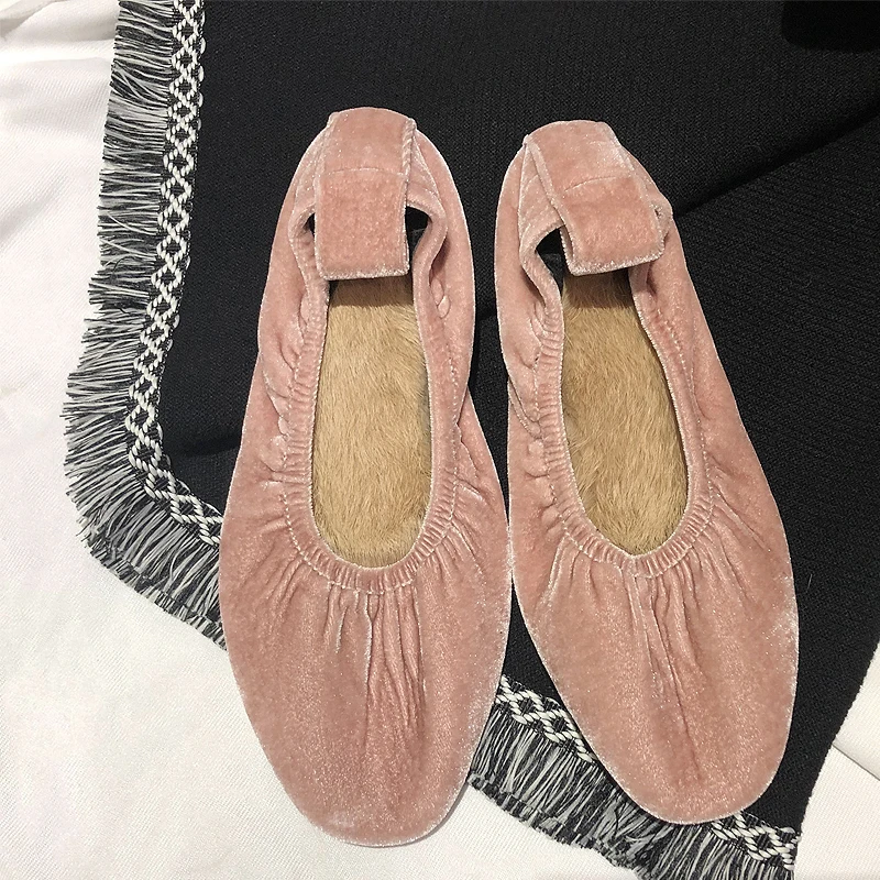 Flat Shoe Female Autumn And Winter New Style Add Cashmere Rabbit Fur Soft Skin Grandma Shoes Simple And Comfortable Single Shoes