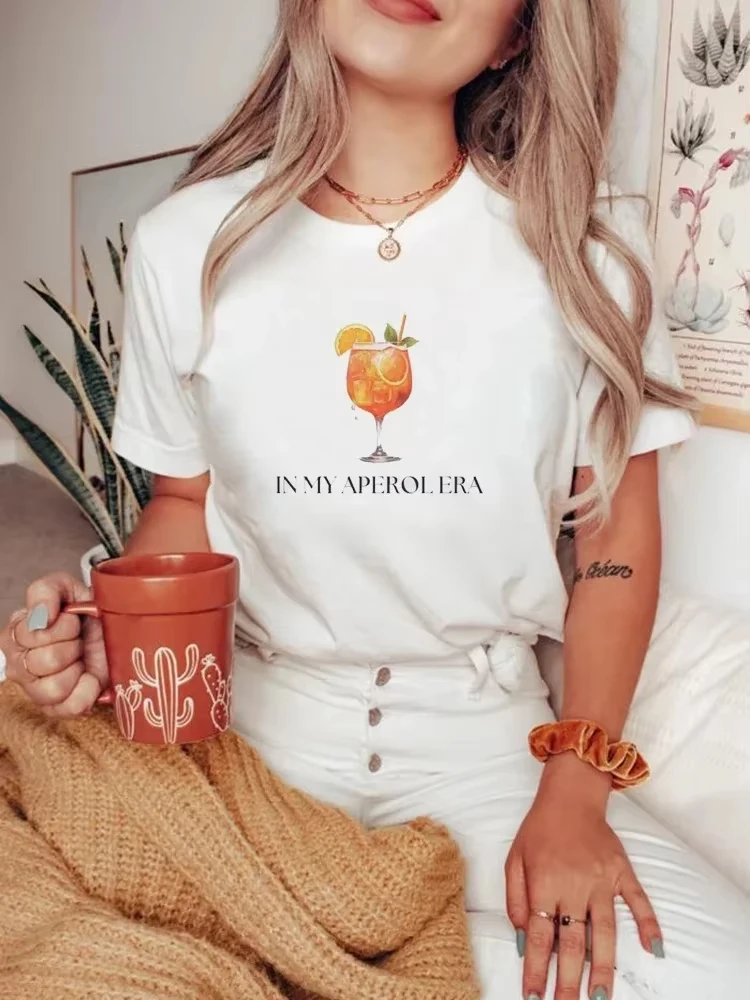 Clothing In My Aperol Era Printed Women's Summer Pattern T-Shirt Trendy 90s Fashion Clothing Short Sleeve Casual Style T-Shirt.