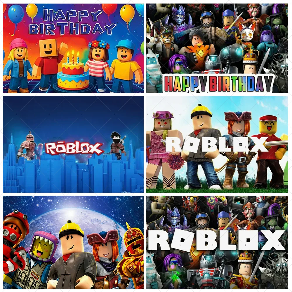 

Cartoon Roblox Theme Boy's Birthday Party Decoration Background Hot Game Backdrop Supplies Baby Shower Photography Prop Kid Gift