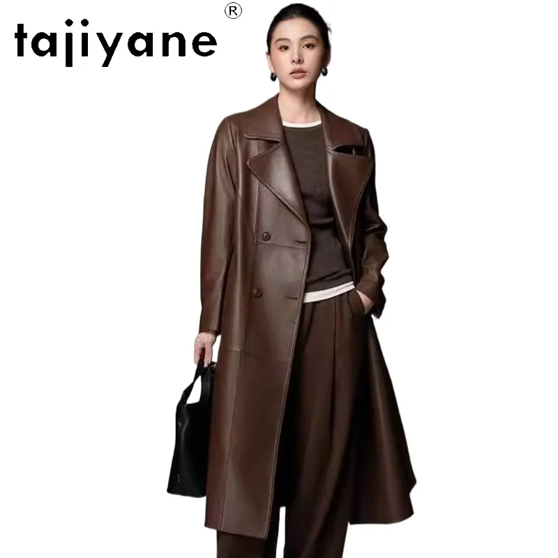 TAJIYANE Genuine Sheepskin Leather Jacket for Woman Long Slim Trench Coat Real Leather Jackets 2025 Fall Women Clothes дубленка